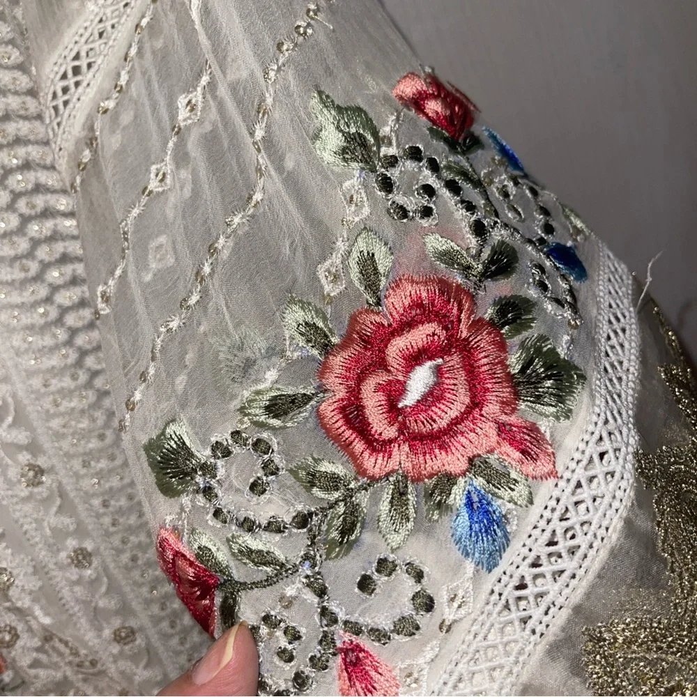 Pakistani Ruzal white/multicolor Slip Dress Fancy Formal party / Wedding Suit - Picture 6 of 17